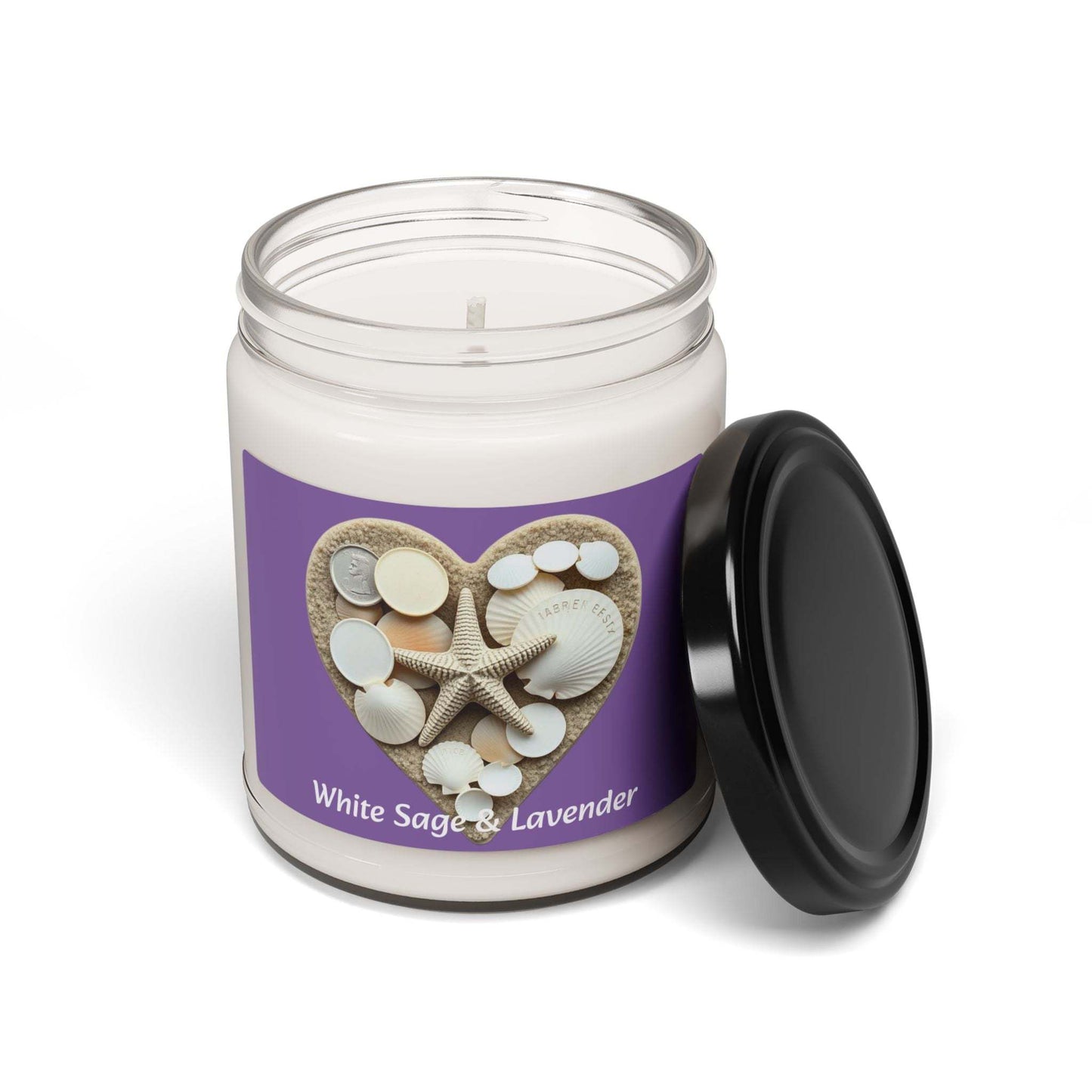 Scented Soy Candle in jar, White Sage & Lavender, relaxing aromatherapy.