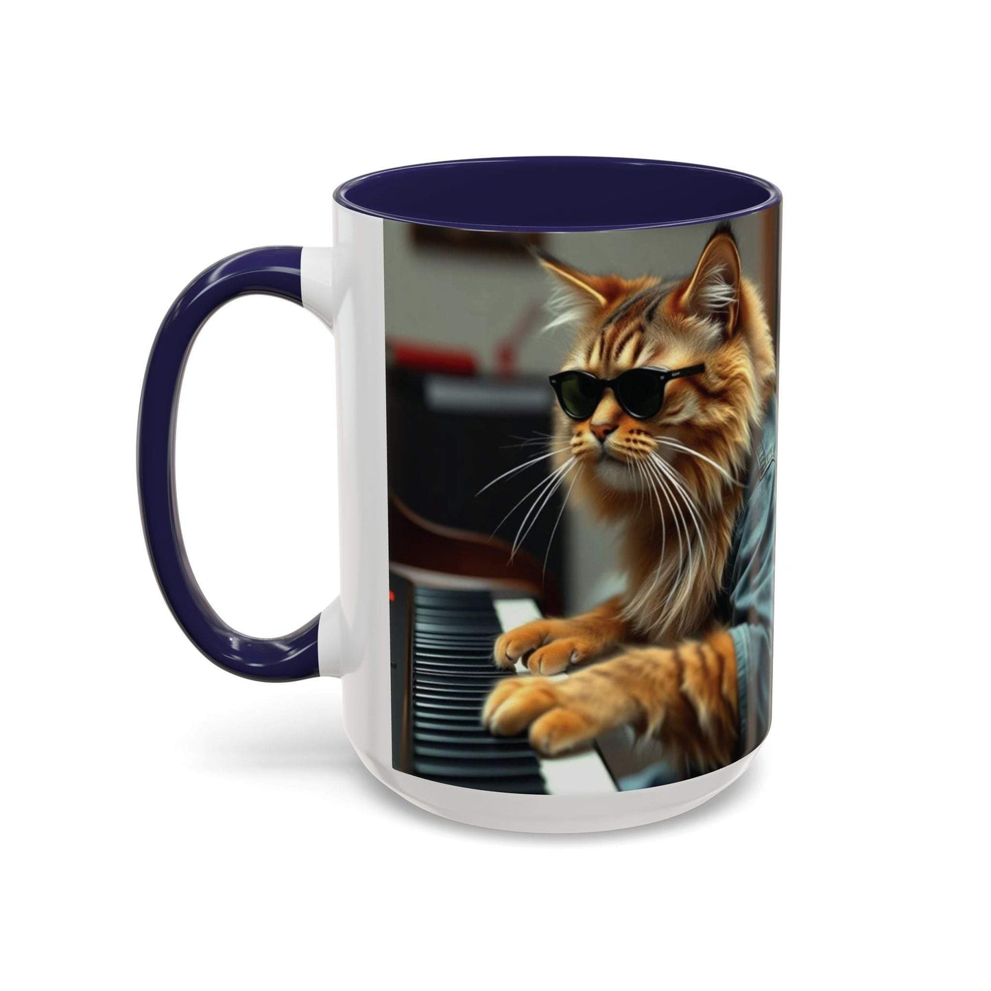 Cool Cat Musician Coffee Mug with playful feline design, perfect gift for cat and coffee lovers.