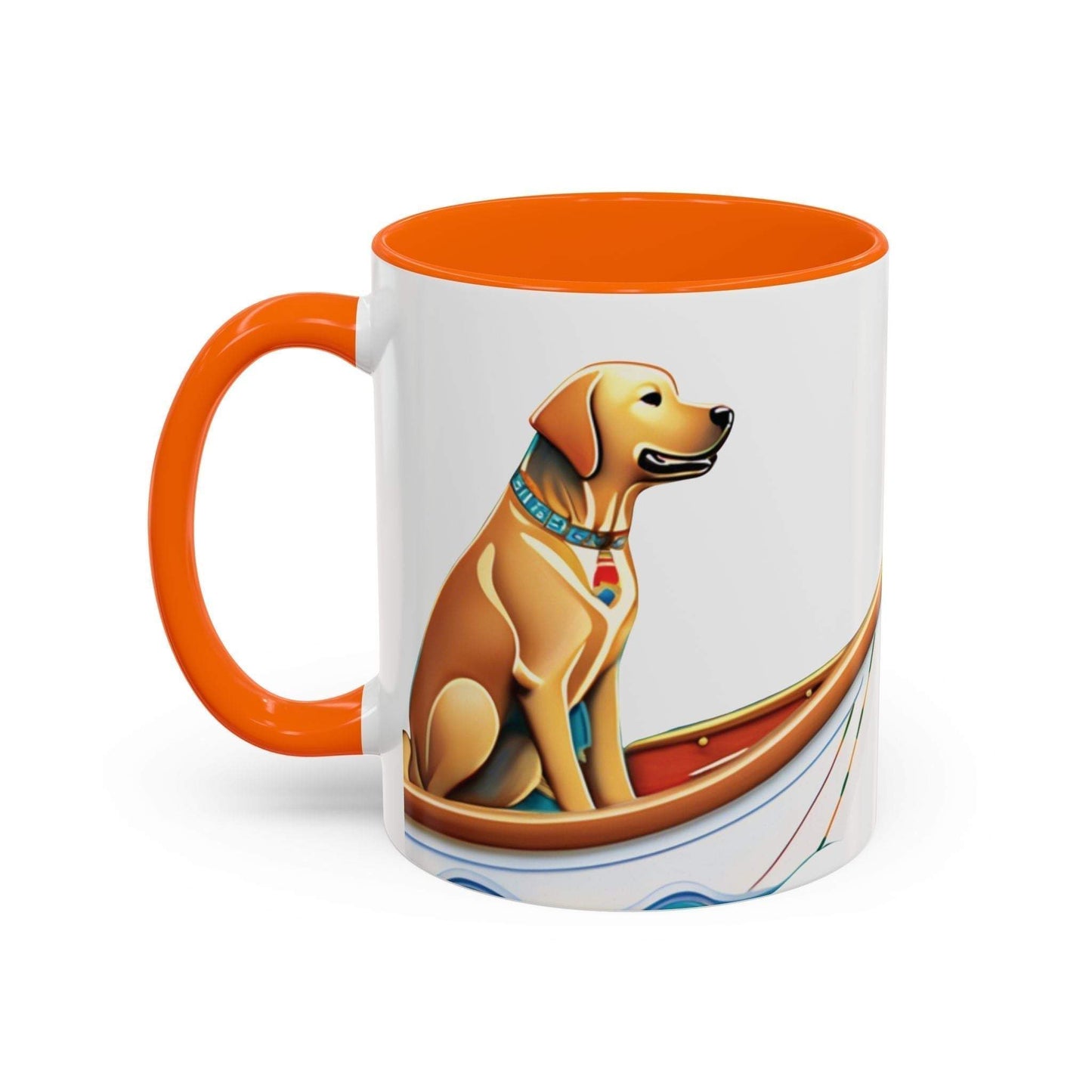 Nautical dog lover coffee mug with vibrant canine design, available in 11oz and 15oz sizes, featuring a glossy finish and colored interior.