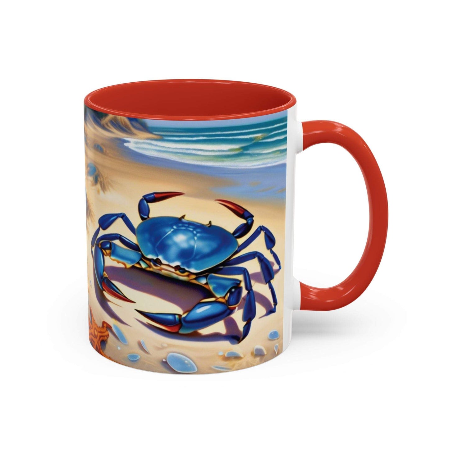 Coastal Crab Accent Coffee Mug with vibrant beach design and glossy finish.