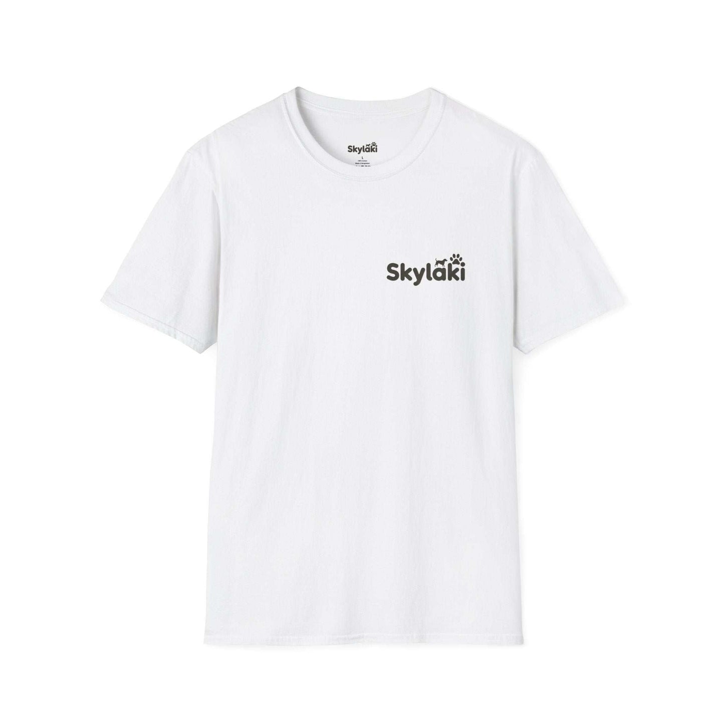 Unisex Softstyle T-Shirt in white with minimalist design, featuring a classic fit and crew neckline, made from soft ring-spun cotton.