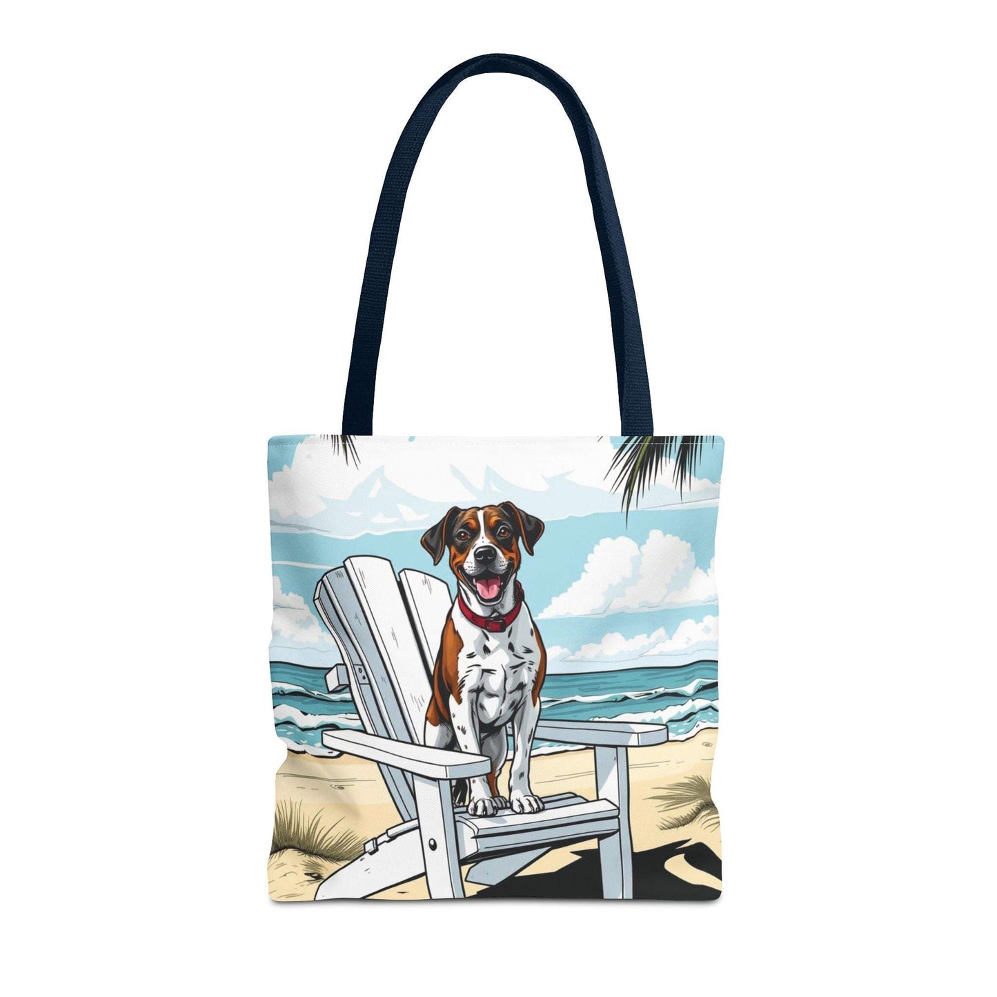 Beach Tote Bag with dog-themed design perfect for dog lovers and seaside adventures.