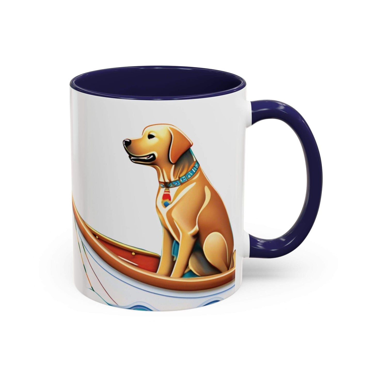 Nautical Dog Lover Coffee Mug with dog design on boat, ceramic, 11oz and 15oz.