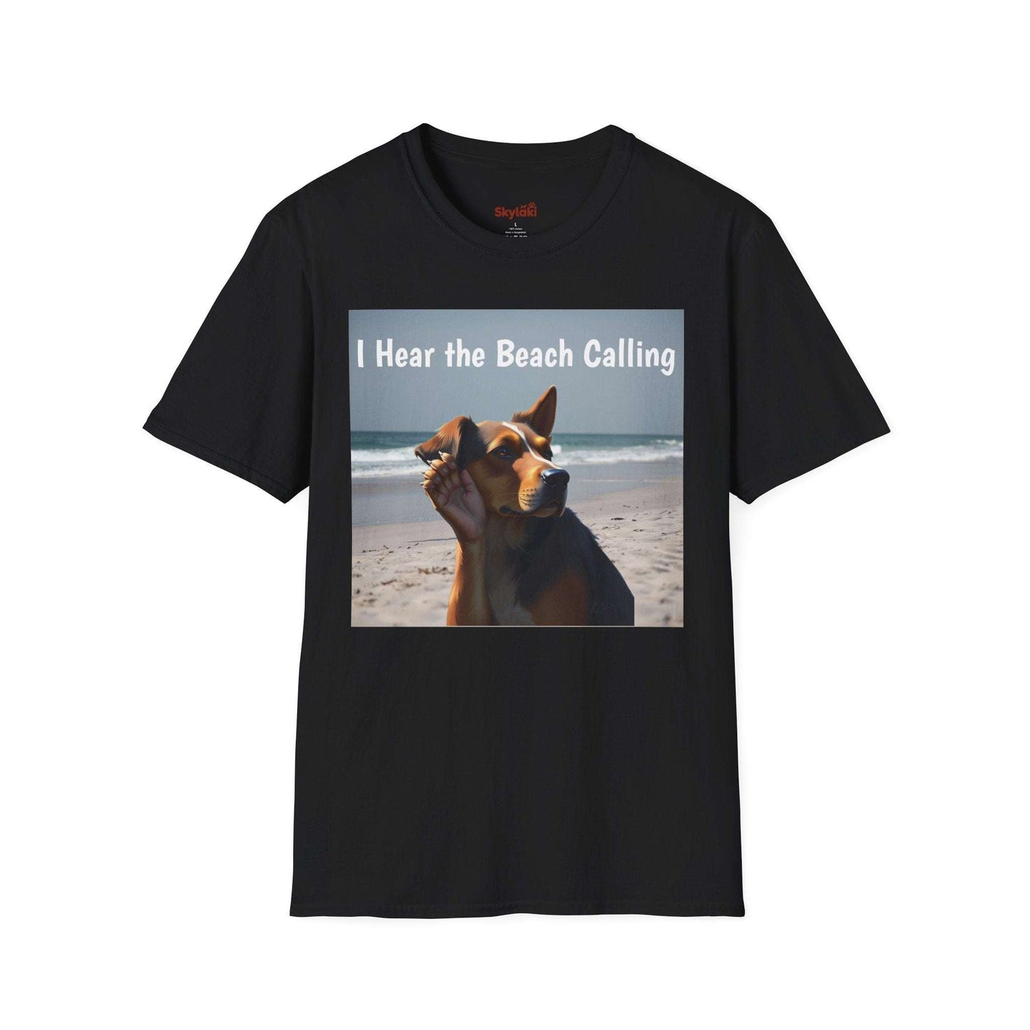 Dog Lovers Unisex Softstyle T-Shirt with beach dog design.