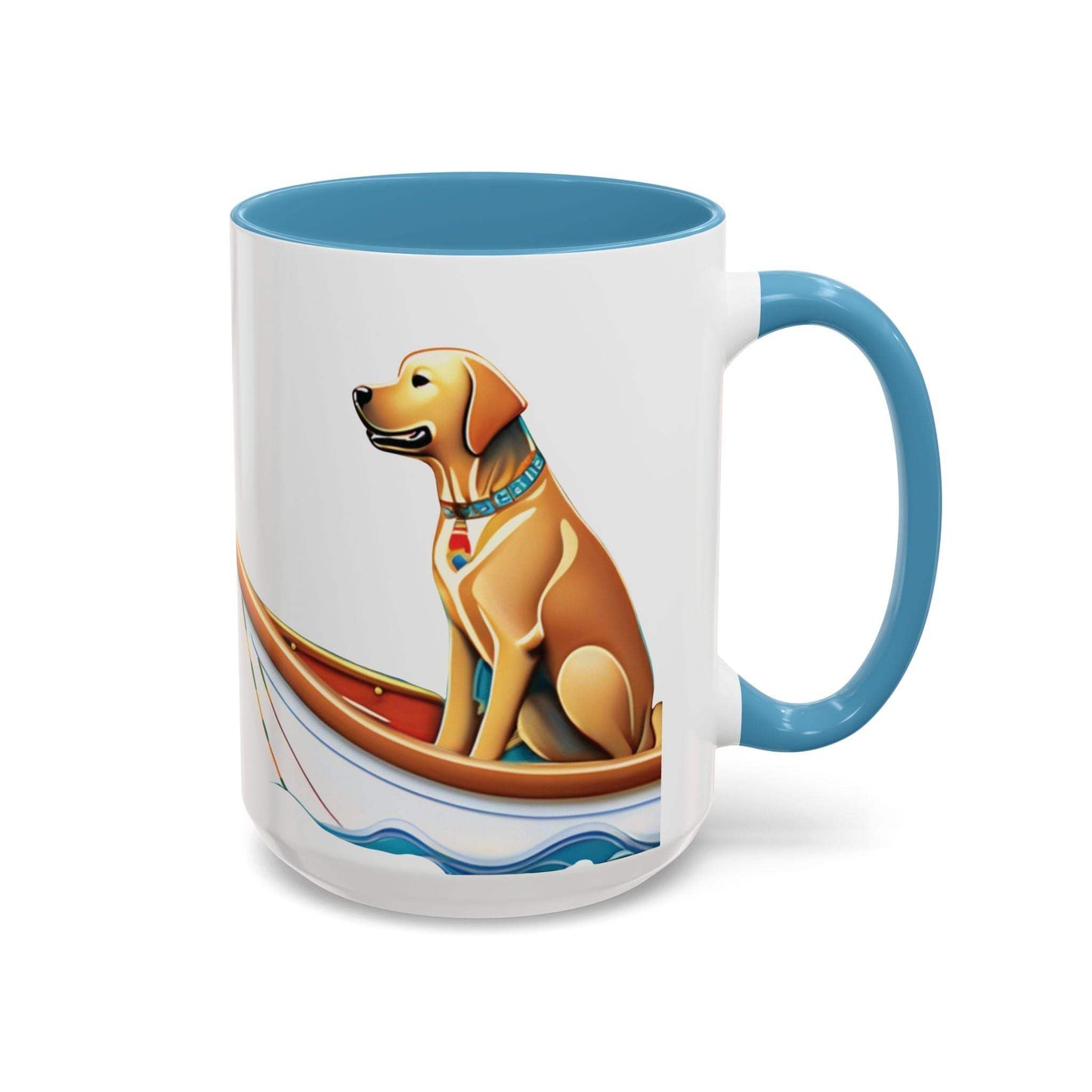 Nautical Dog Lover Coffee Mug with colored interior and dog design.