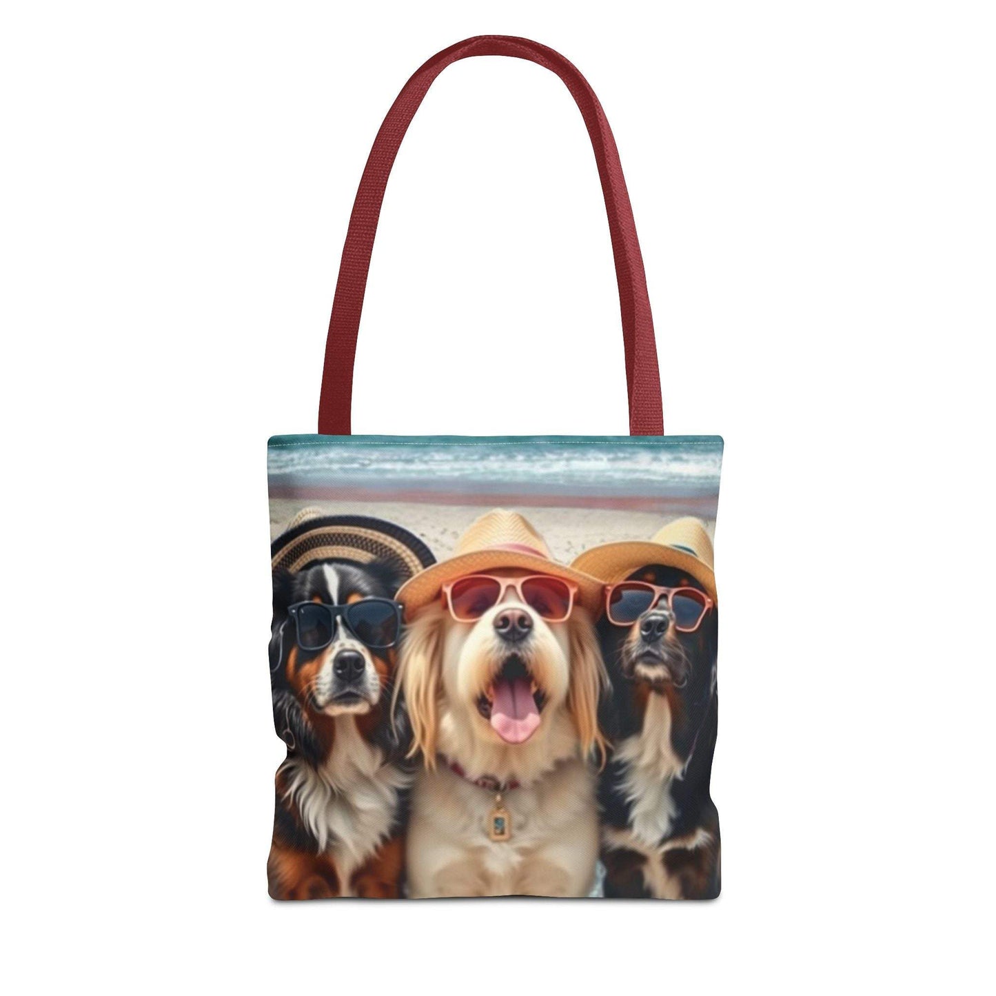 Tote bag with dogs in sunglasses design, trendy pet lover gift.