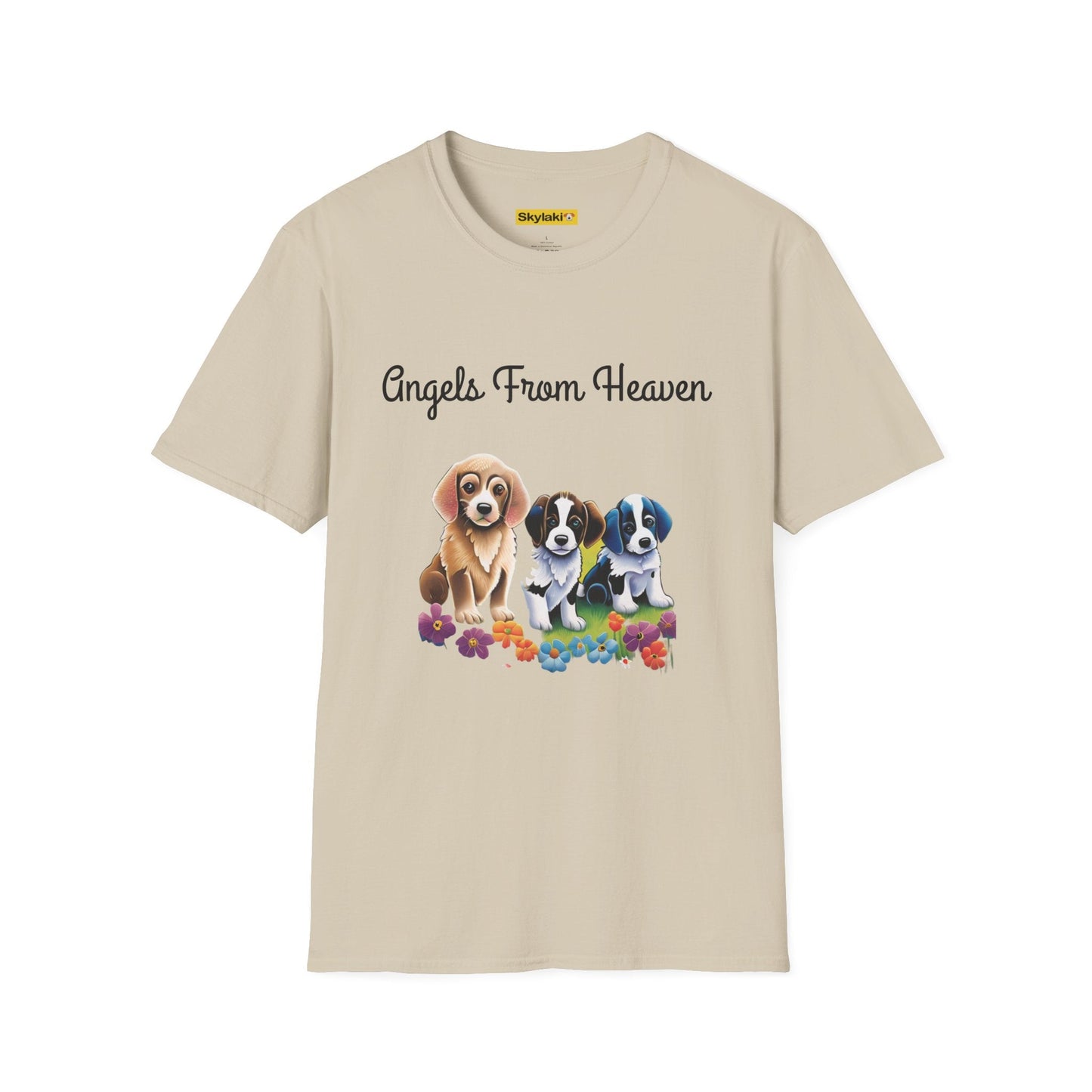 Unisex soft-style T-shirt with "Angels From Heaven" graphic design, featuring high-quality, comfortable fabric.