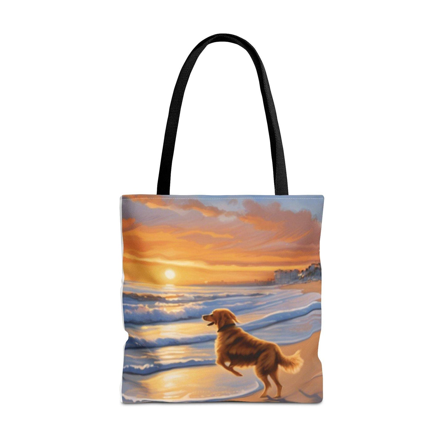 Nautica Beach Tote Bag with sunset scene, durable spun polyester, cotton straps, available in 3 sizes.
