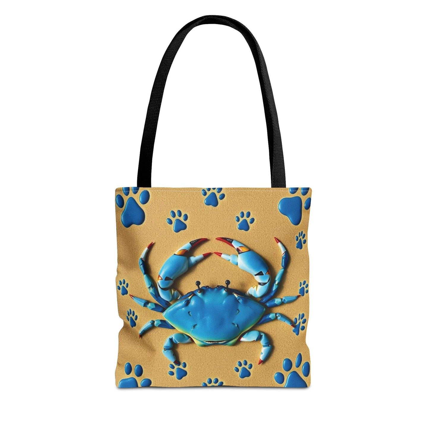 Blue Crab Pattern Tote Bag with Coastal Vibe, Perfect for Beach Lovers.