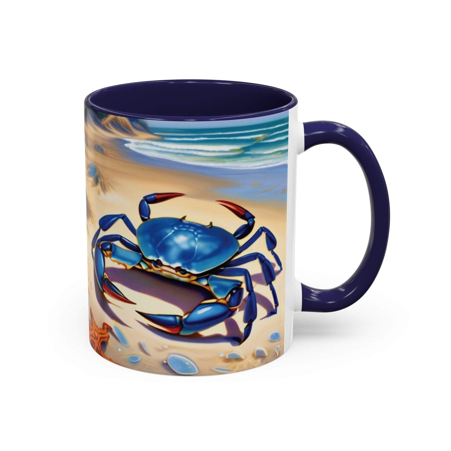 Coastal Crab Accent Coffee Mug with vibrant beach-themed design.