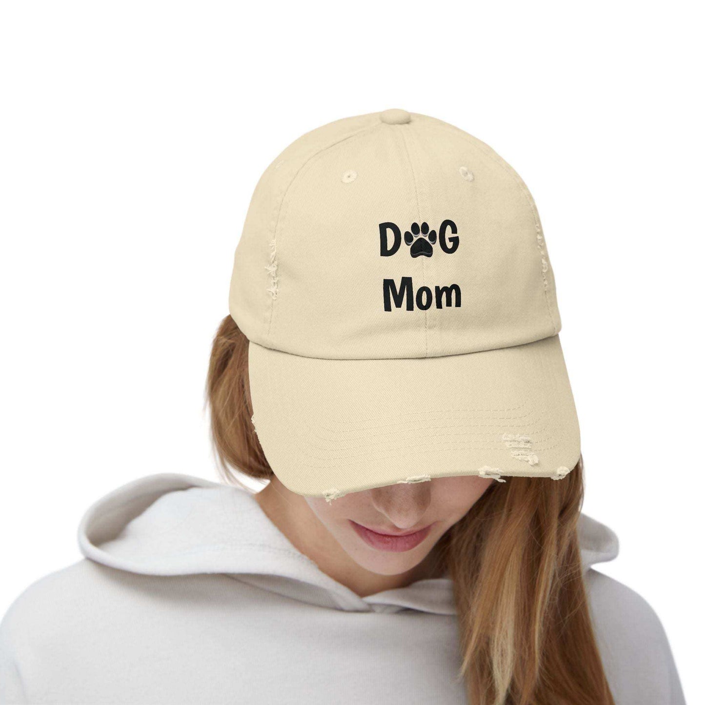 Baseball cap unisex distressed dog mom design.