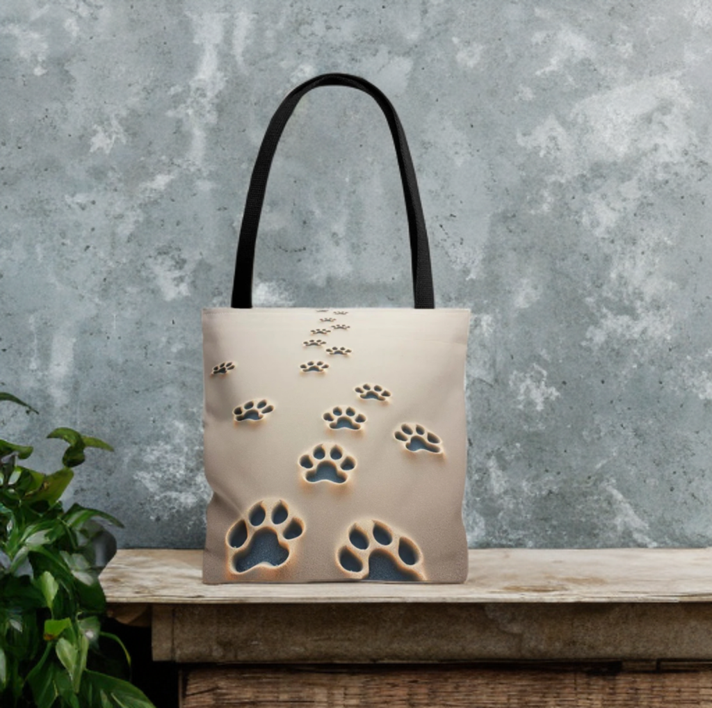 Paw Print Tote Bag with casual design for pet lovers, featuring durable polyester material and comfortable cotton handles.