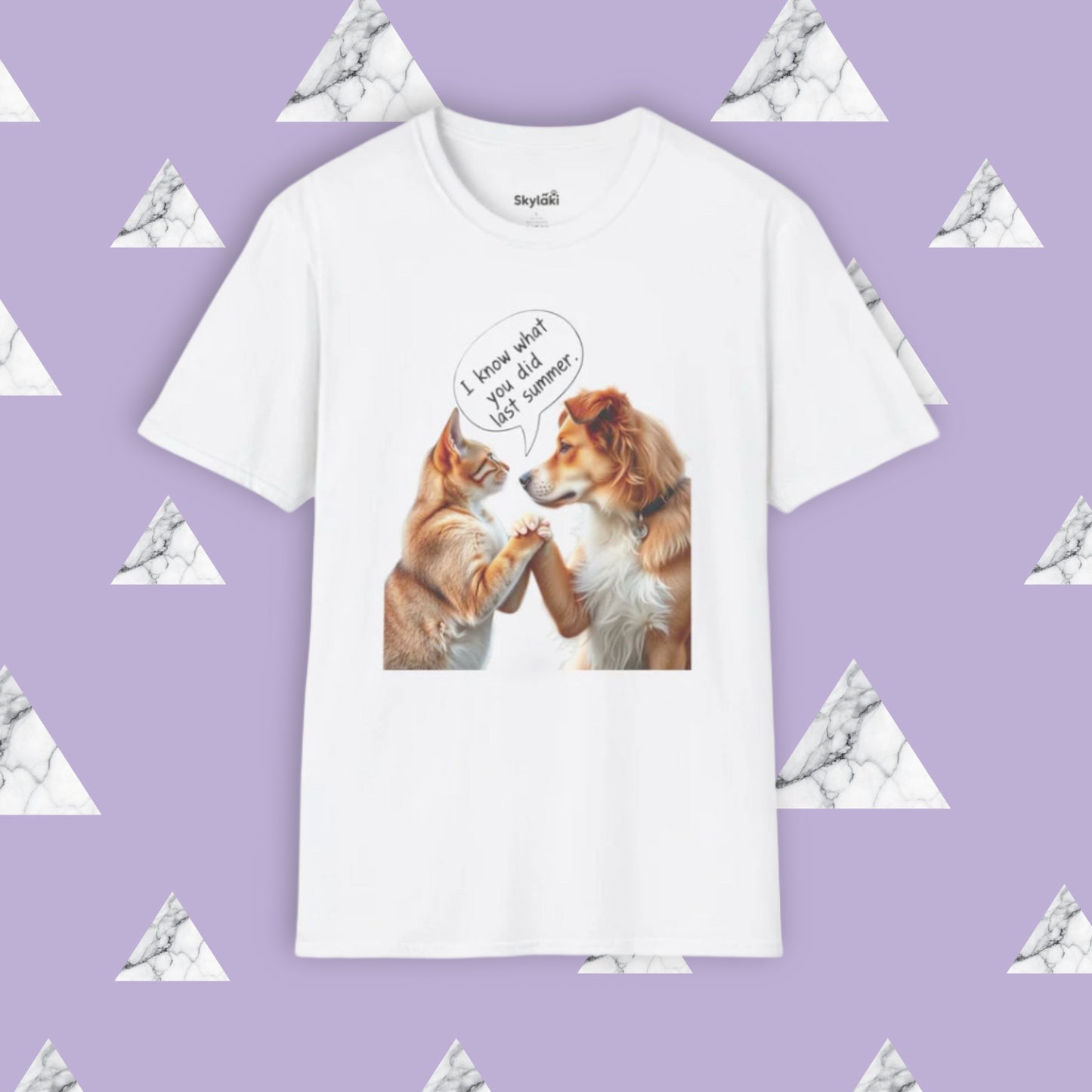 Funny Dog Quote Unisex T-Shirt featuring "I Know What You Did Last Summer!" with playful dog graphic.