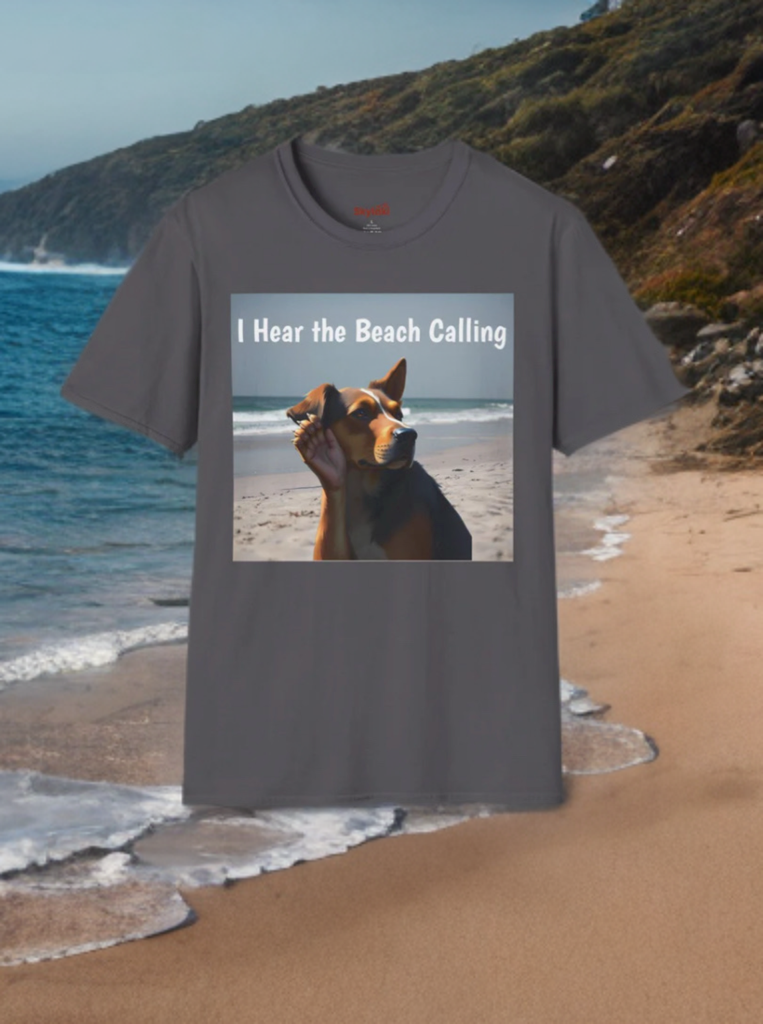 Dog Lovers Unisex Softstyle T-Shirt with dog beach design, ideal for casual outings.