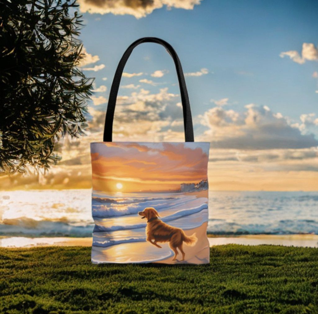 Nautica Tote Bag with sunset design, durable polyester, cotton straps.