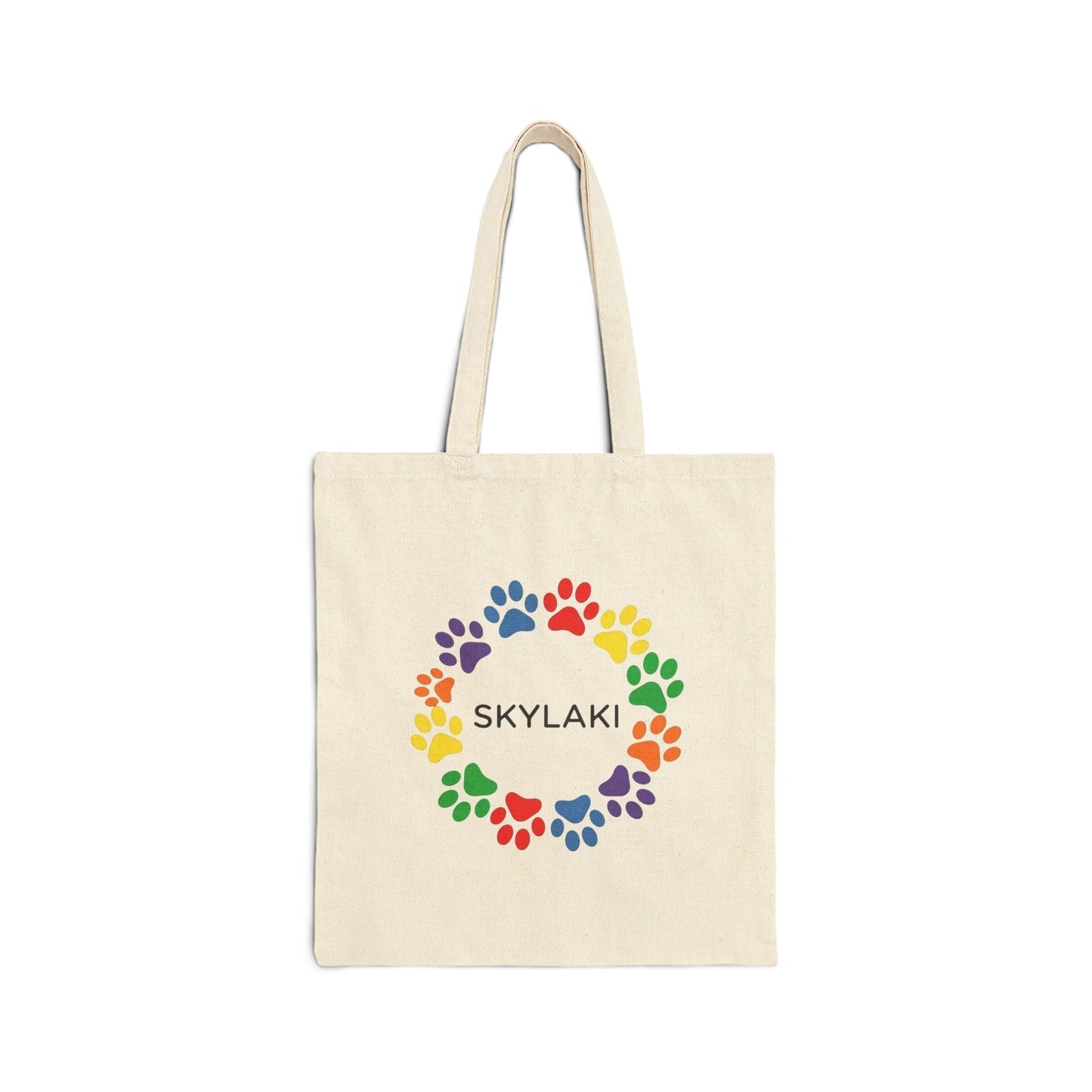 Eco-friendly dog canvas tote with rainbow paw print wreath