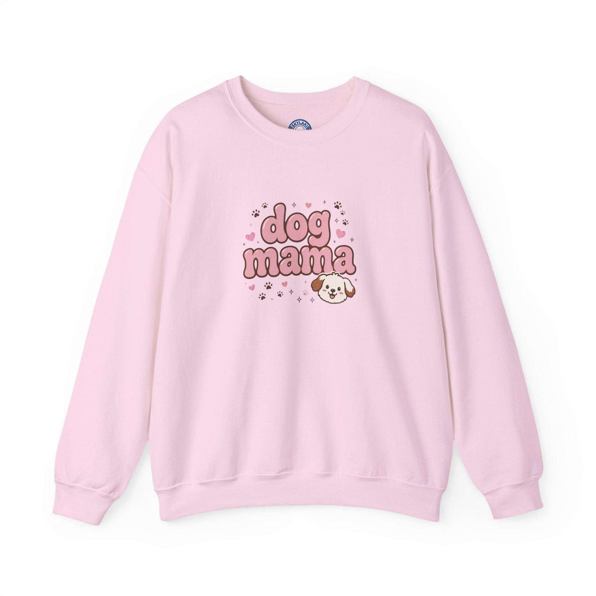 Dog Mama Sweatshirt with hand-drawn lettering and smiling pup design
