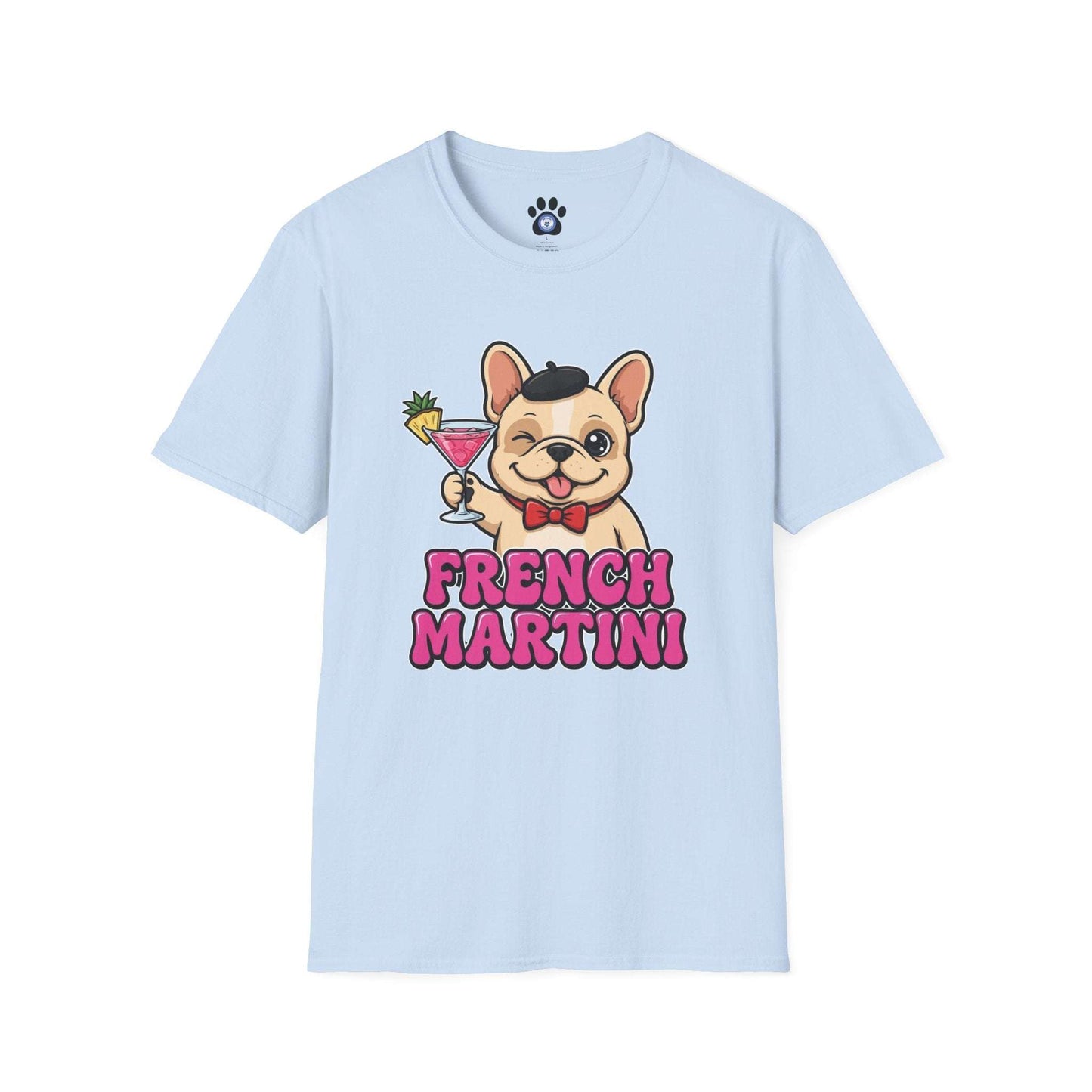 French Martini French Bulldog T-Shirt with vintage dog and martini design