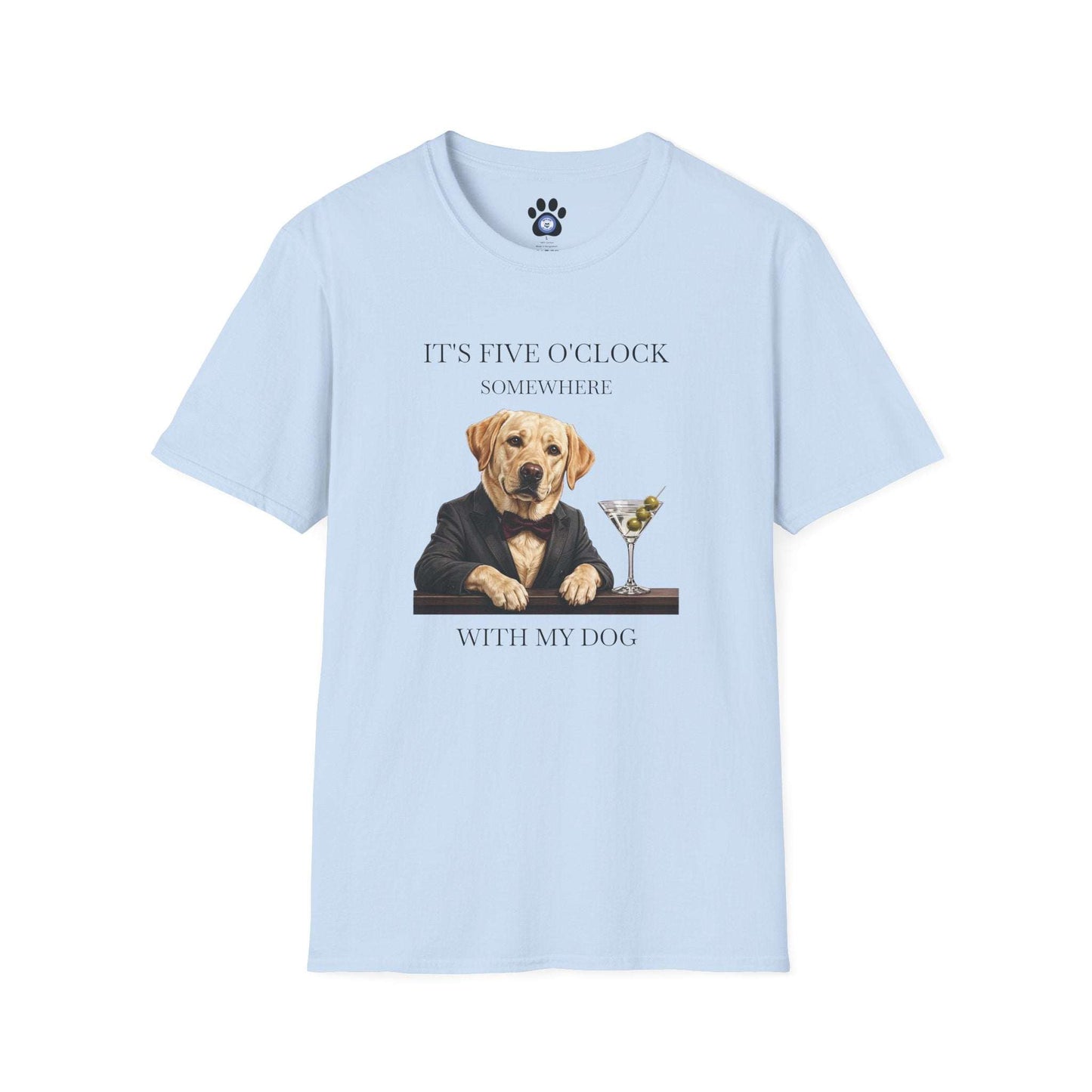 Funny unisex t-shirt with tuxedoed dog and martini print