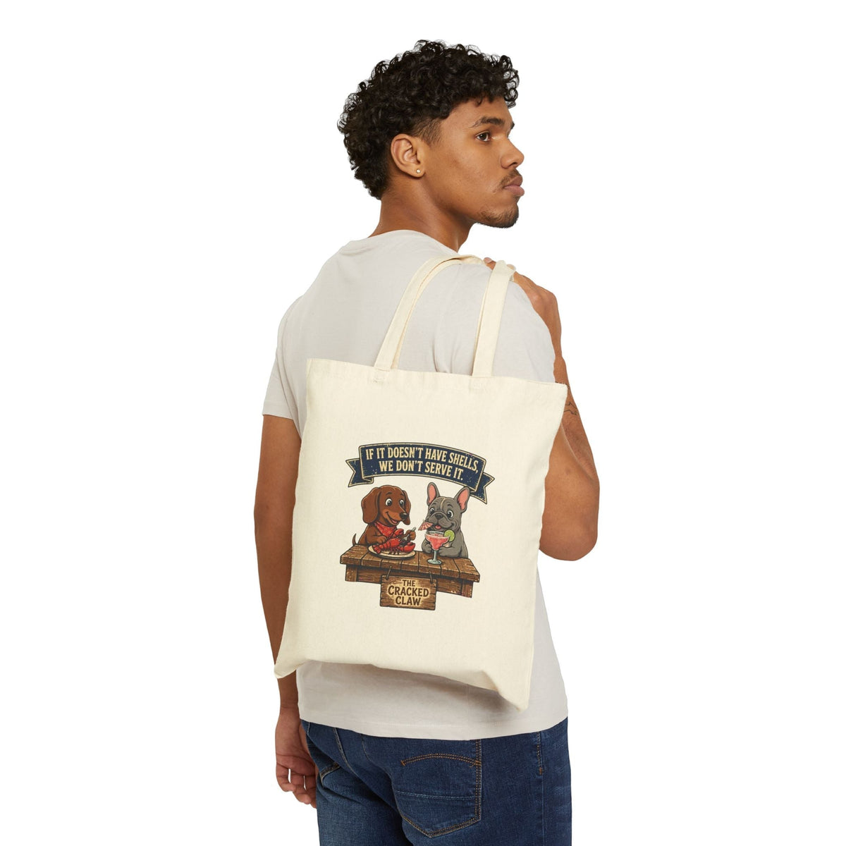 Funny dogs lobster canvas tote bags with humorous design