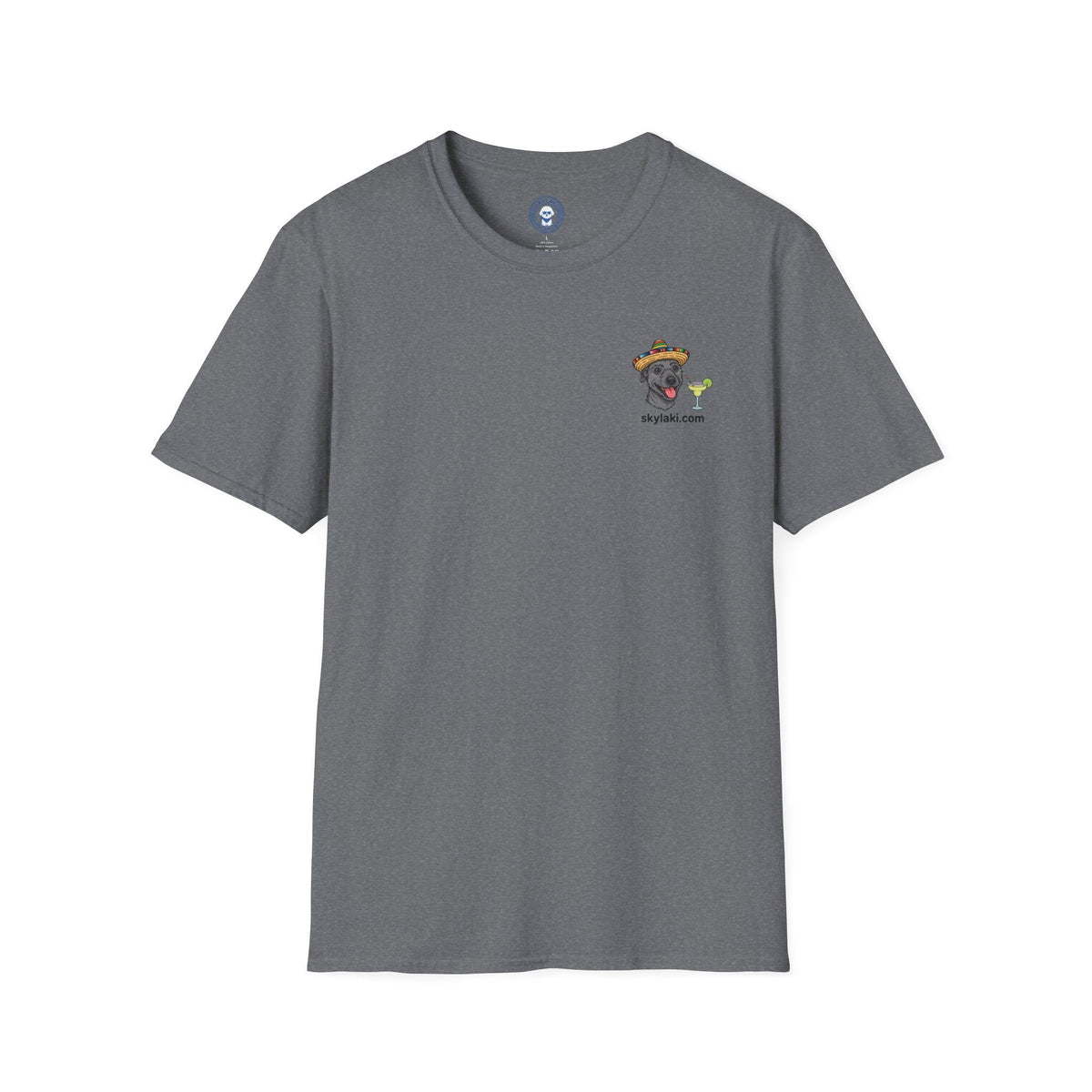 Margarita Monday Dog Shirt in charcoal gray cotton with short sleeves and a small dog wearing a sombrero graphic
