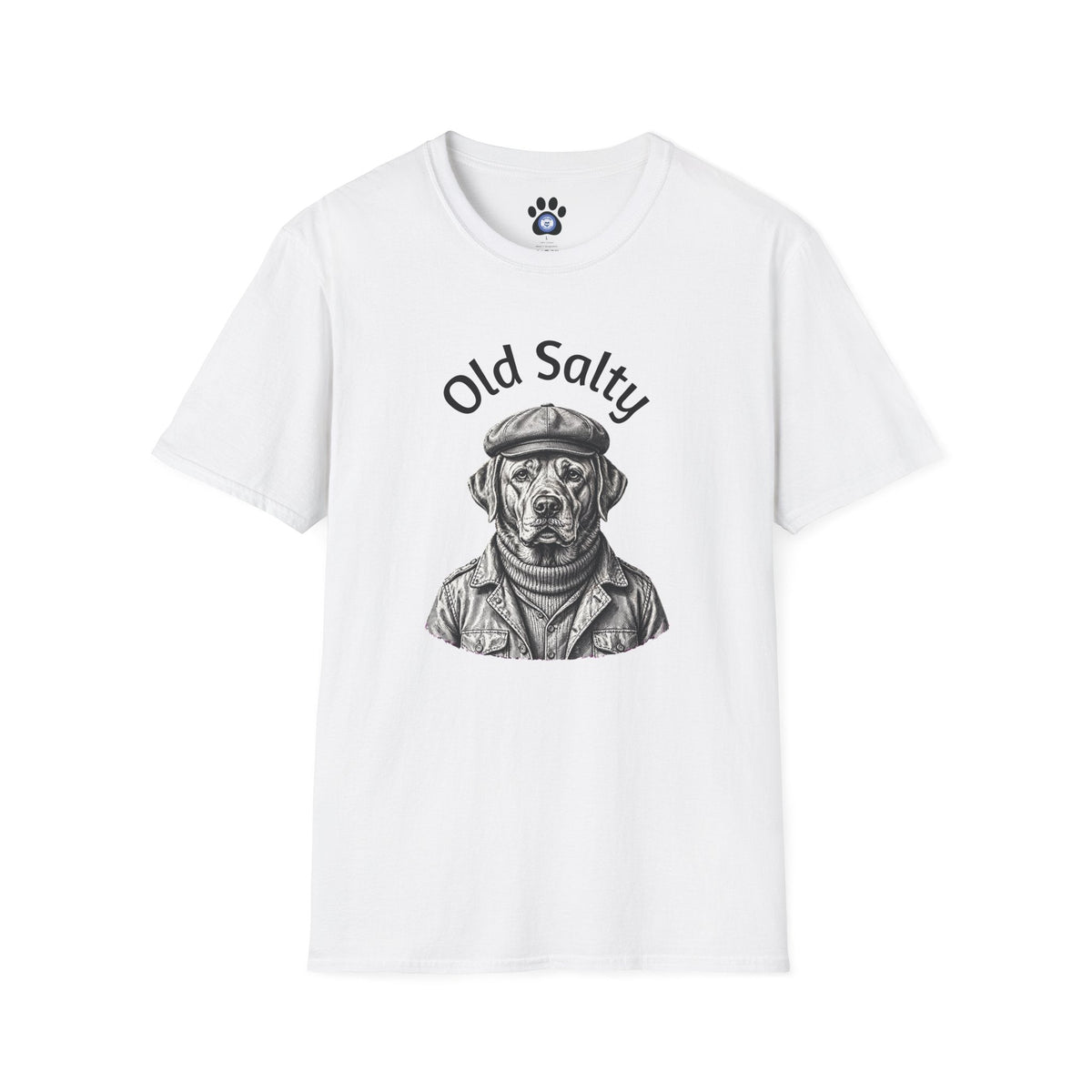 Unisex Old Salty Dog shirt with monochrome fisherman dog sketch
