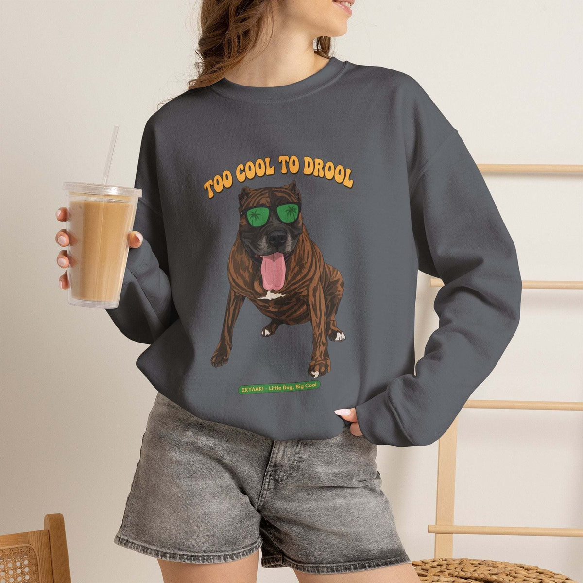 Too Cool To Drool Cane Corso sweatshirt with dog sunglasses print
