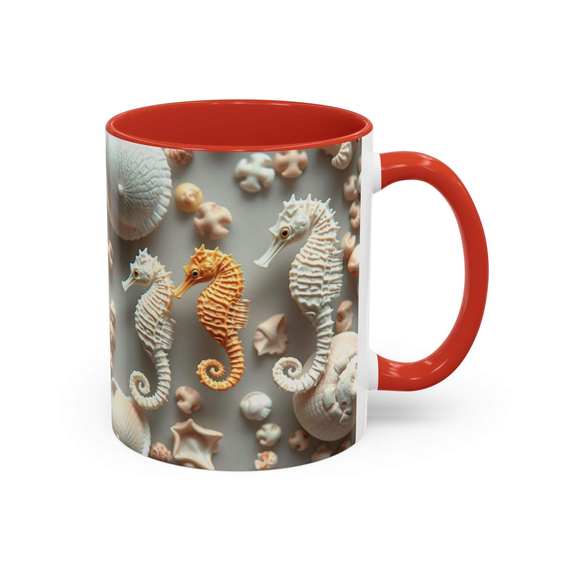 Seahorse accent coffee mug with nautical design and vibrant colors.