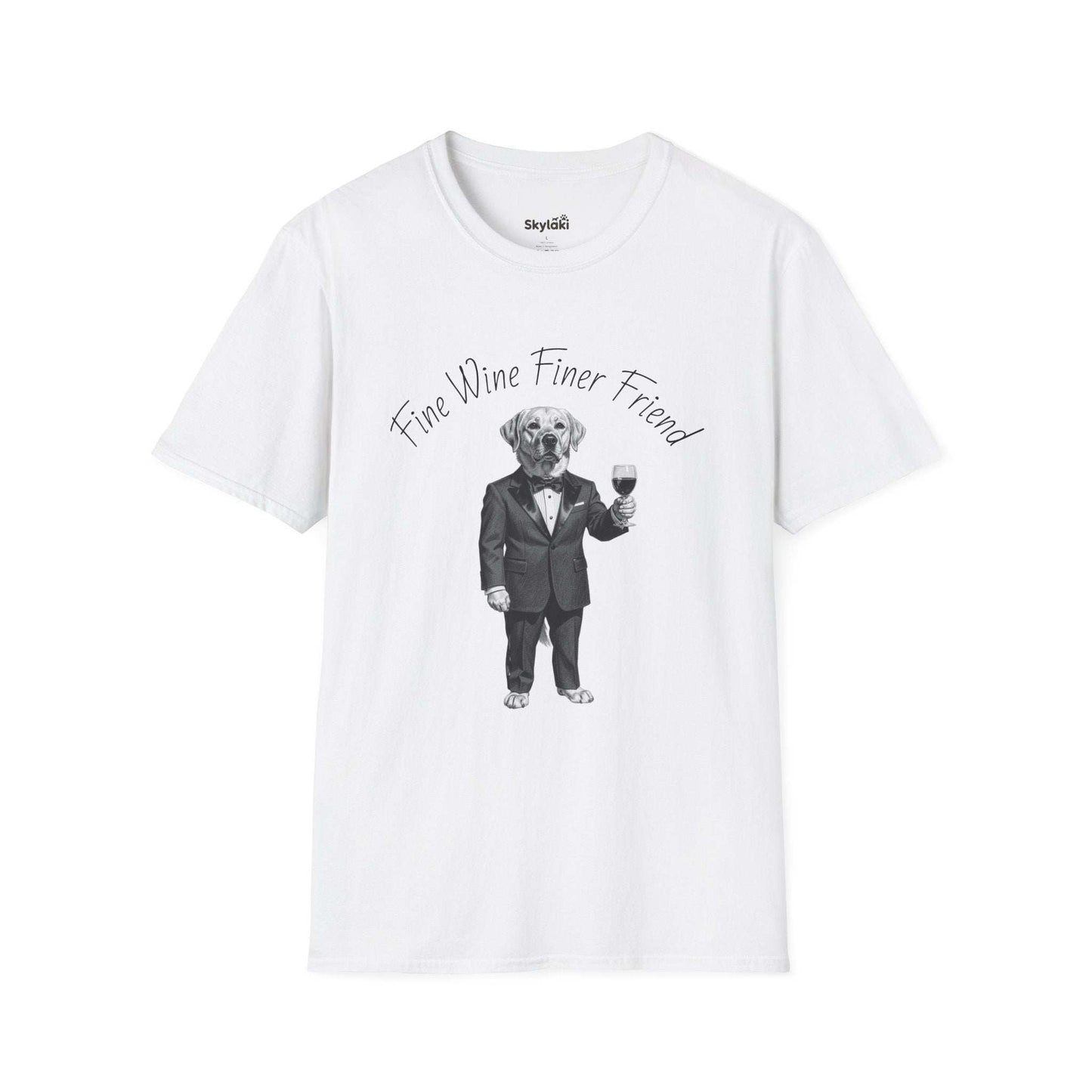 Wine Lover Dog T Shirt — "Fine Wine, Finer Friend" Graphic Tee