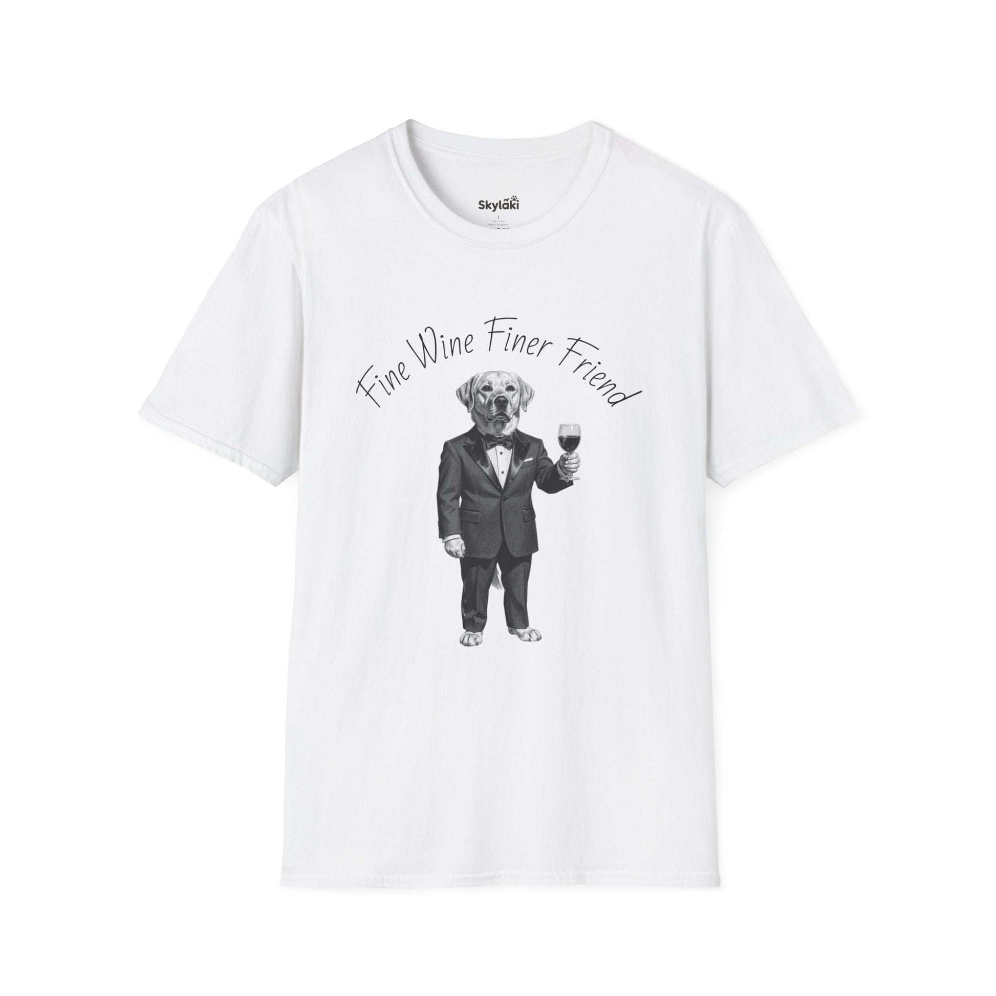 Wine Lover Dog T Shirt — "Fine Wine, Finer Friend" Graphic Tee