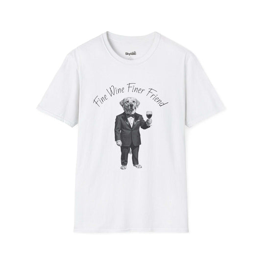 Wine Lover Dog T Shirt — "Fine Wine, Finer Friend" Graphic Tee