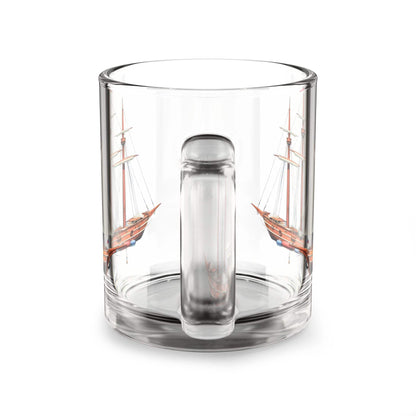 Nautical Glass Mug with Tall Ship Design, 10oz, featuring clear glass and ergonomic handle.