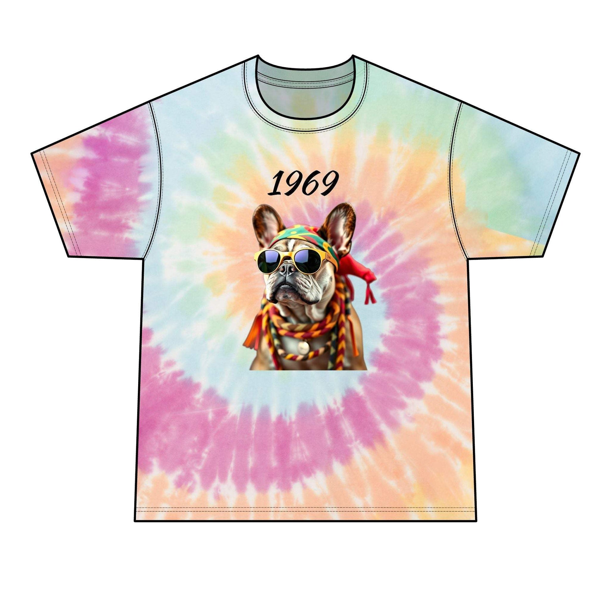 Men's Tie-Dye Tee - Retro Hippie French Bulldog Graphic T-Shirt