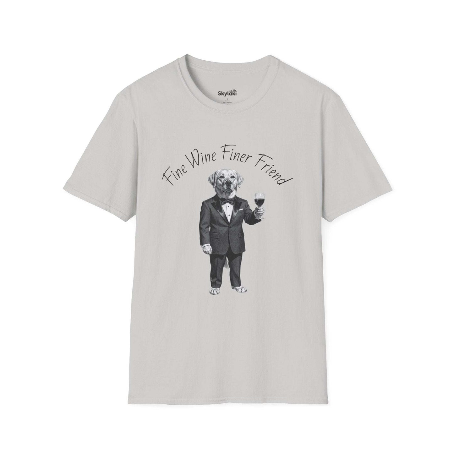 Wine Lover Dog T Shirt — "Fine Wine, Finer Friend" Graphic Tee