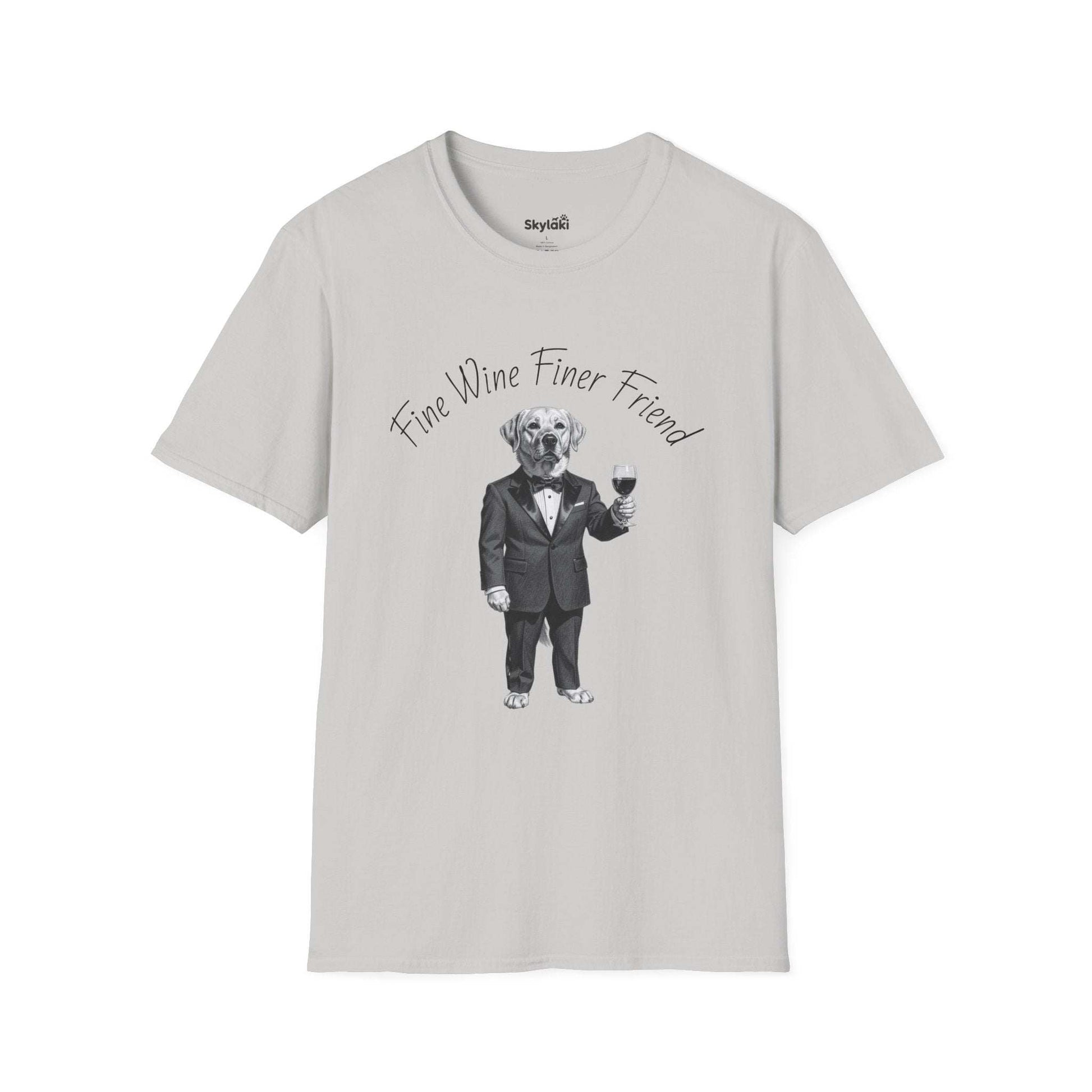 Wine Lover Dog T Shirt — "Fine Wine, Finer Friend" Graphic Tee