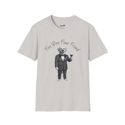 Wine Lover Dog T Shirt — "Fine Wine, Finer Friend" Graphic Tee
