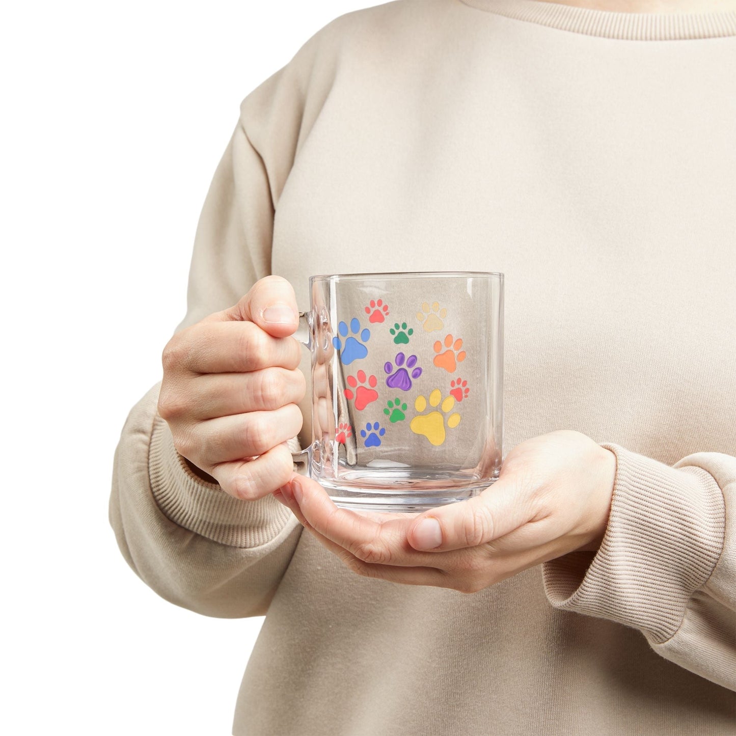 Glass Mugs Paw Print Design - Ideal 10oz Mug ideal for pet Lovers