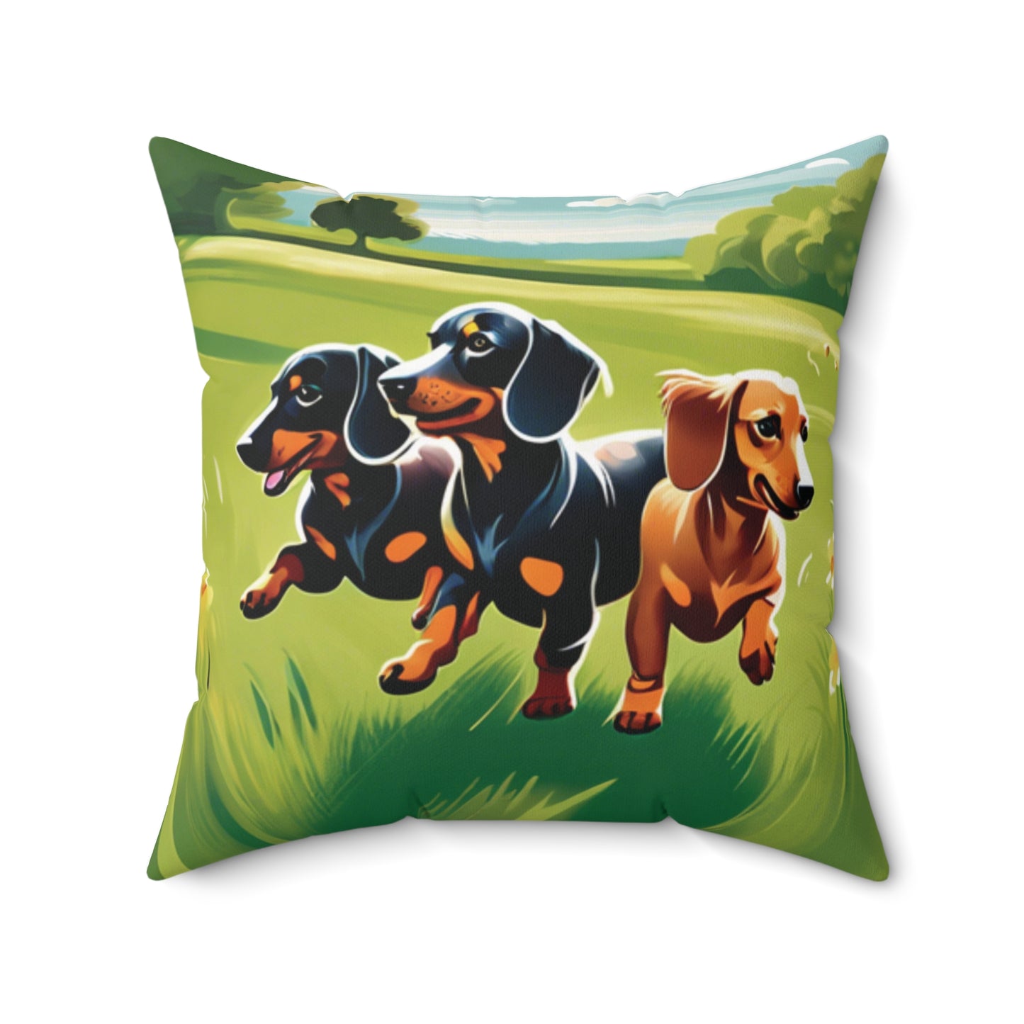 Playful Weiner Dogs Square Pillow