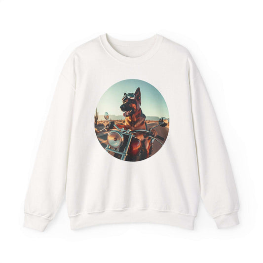 Crewneck Sweatshirt — 'Ride or Fetch' Motorcycle Dog Graphic