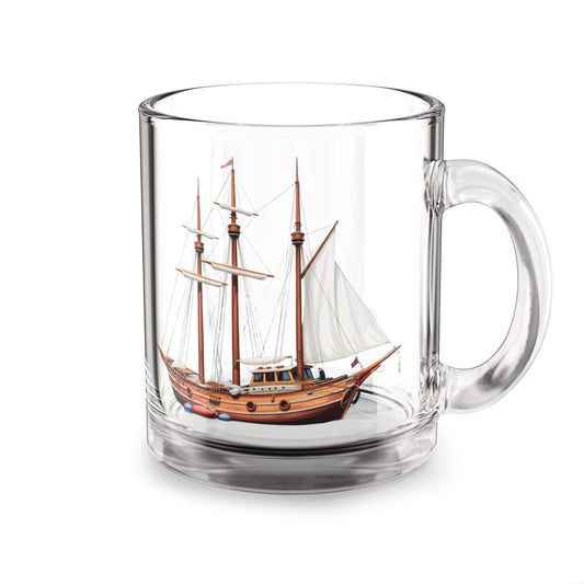 Glass Mug for Tea or Coffee - Stylish 10oz Tall Ship Nautical Design