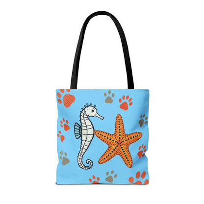 Beach Tote Bag Ocean-Inspired | Seahorse & Starfish Design | Beach Bag