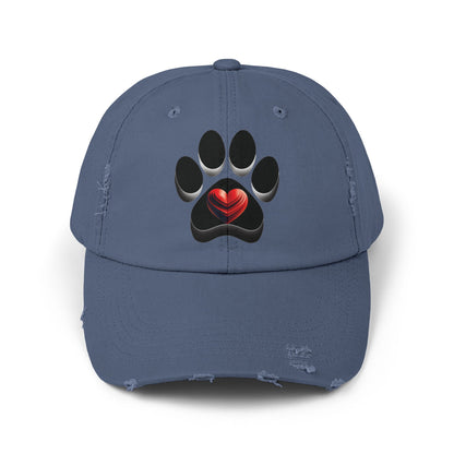 Paw Heart Unisex Distressed Cap