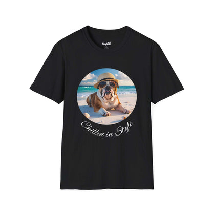 Dog lovers' Chillin' in Style Bulldog Beach T-Shirt for Casual Vibes