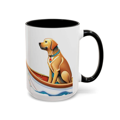 Nautical Dog Lover Coffee Mug featuring dog in boat design, available in 11oz & 15oz sizes, ceramic, dishwasher and microwave safe.
