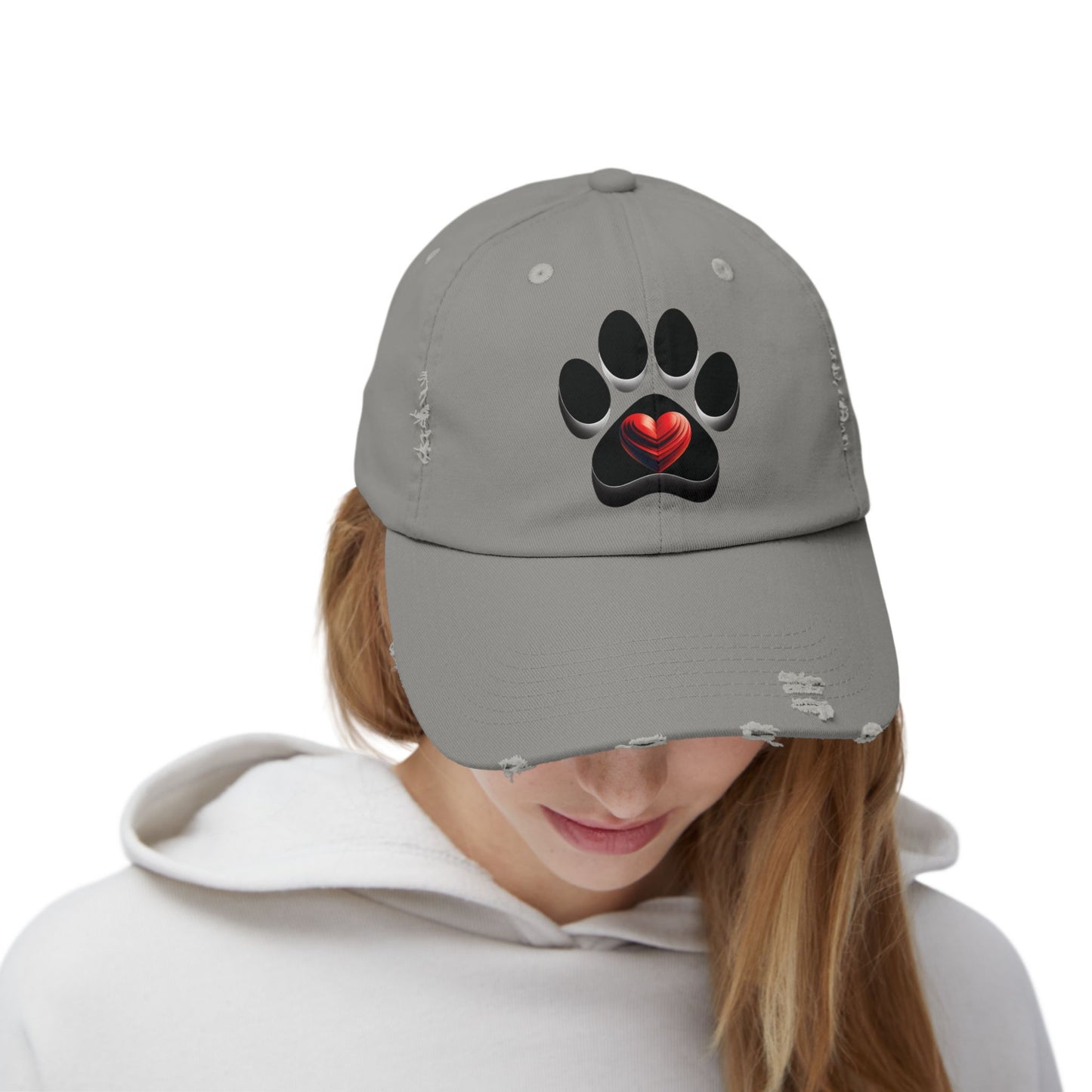 Paw Heart Unisex Distressed Cap