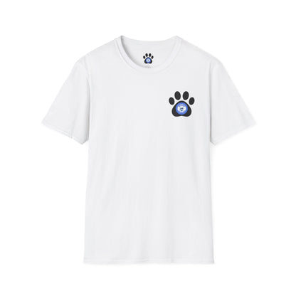 Unisex dog wearing 100% cotton Will Work for Souvlaki Dog Shirt with paw print emblem