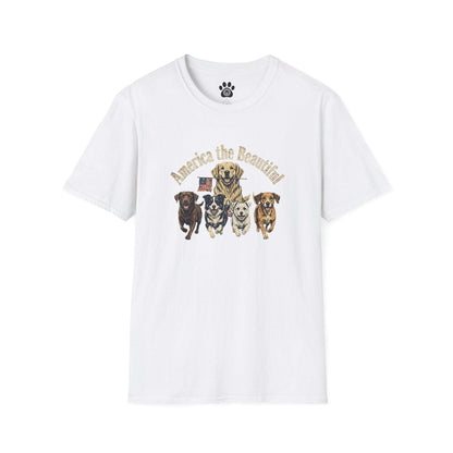 Vintage unisex America the Beautiful dog shirt soft cotton patriotic tee by Skylaki Brand