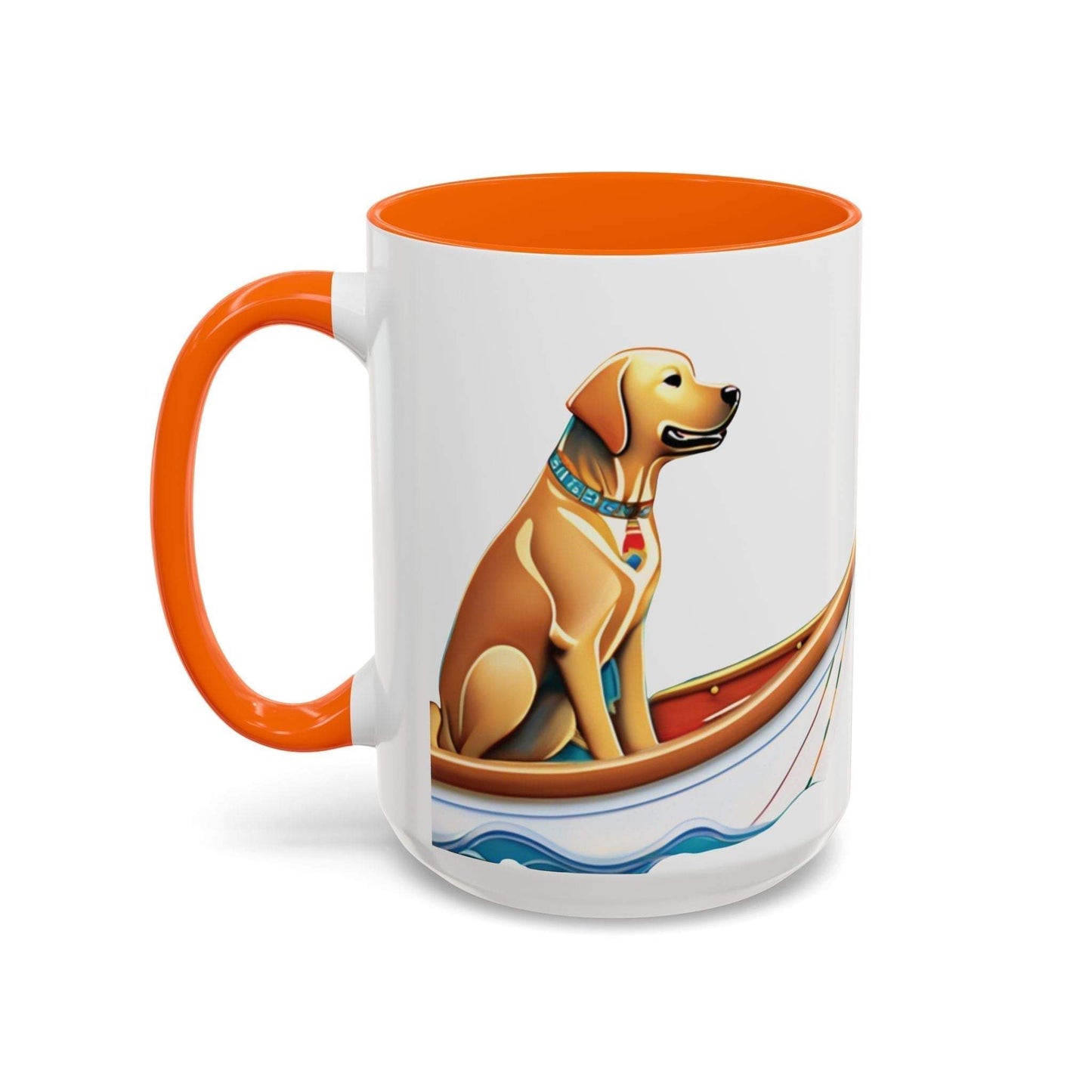 Nautical Dog Lover Mug with orange interior and dog design.
