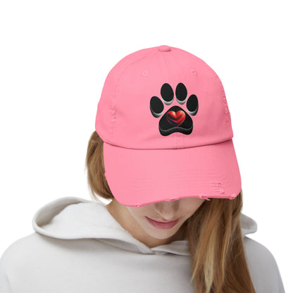 Paw Heart Unisex Distressed Cap