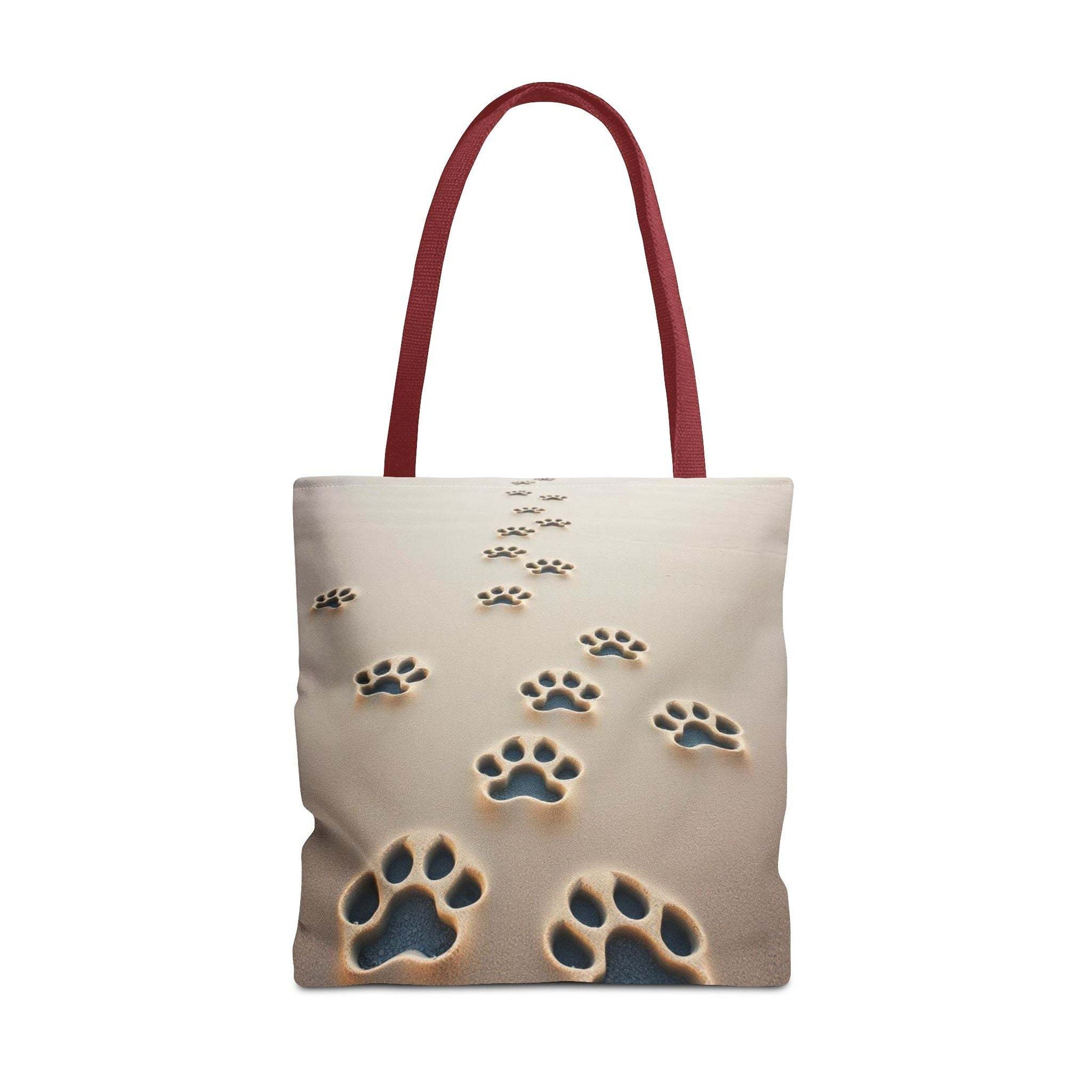 Paw Print Tote Bag with red handles, ideal for pet lovers and dog walks.